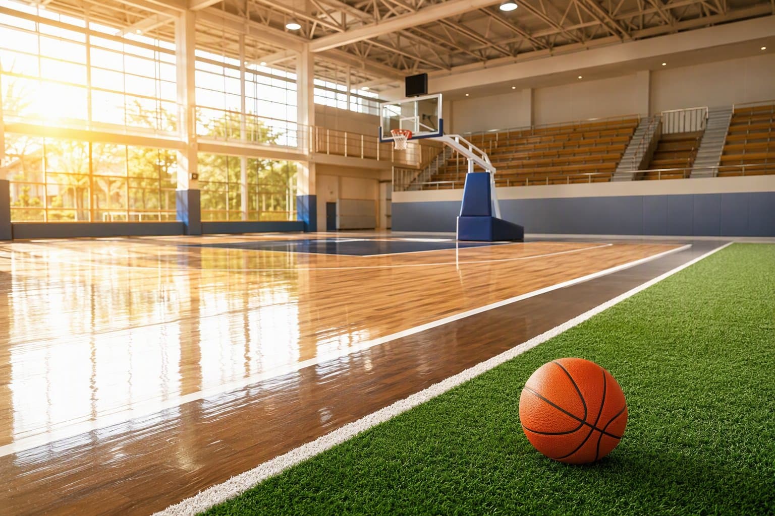 Sunlit basketball court - illustration, Jake Team LLC