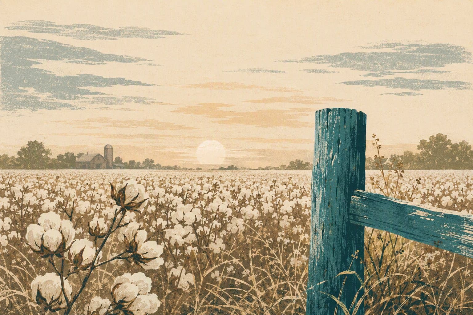 cotton field landscape - illustration, Jake Team LLC
