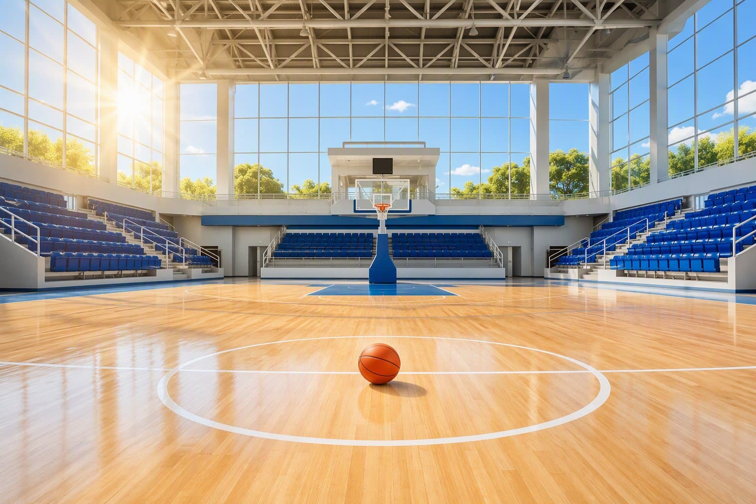 Sunlit basketball court - illustration, Jake Team LLC