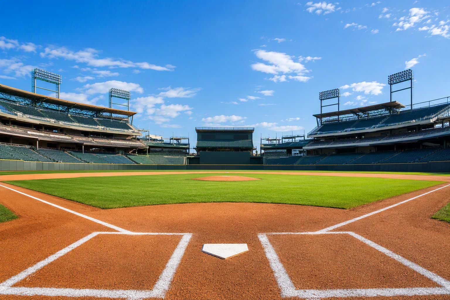 sunlit baseball stadium - illustration, Jake Team LLC