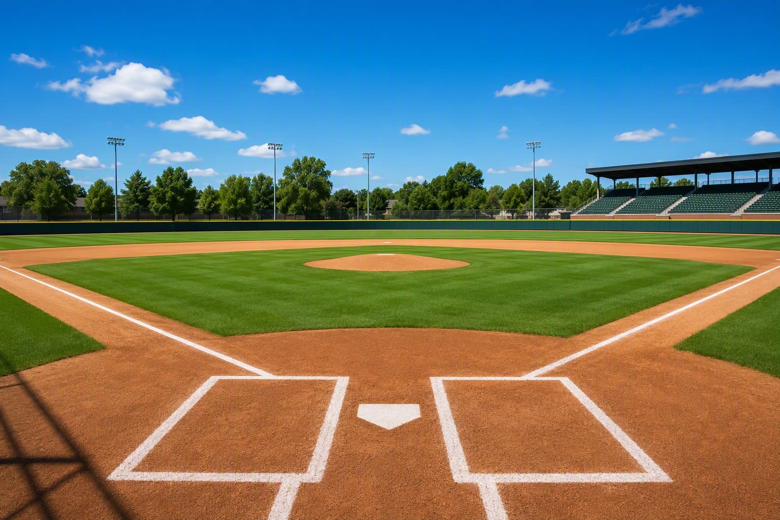 sunlit baseball field - illustration, Jake Team LLC