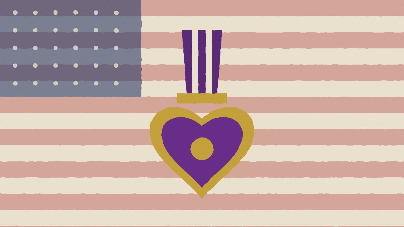 Purple heart medal and flag - illustration, Jake Team LLC